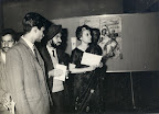 Prime Minister Mrs. Indira Gandhi on her visit to our YAL [Young Artists League] exhibition  of Paintings at AIFACS gallery [1967 New Delhi]