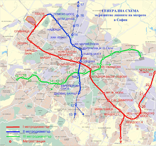 Карта на метрото в София 2013
