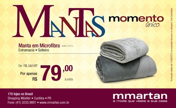 Promoção Mantas em microfibra na Mmartan com preços a partir de R$ 79,00. mmartan mantas promocao 2012