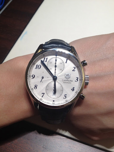 I loved this one from Tag Heuer's Carrera collection for a groom's gift. The face is simple and elegant but still sporty and the deep blue leather band is super sharp. I loved this one from Tag Heuer's Carrera collection for a groom's gift. The face is simple and elegant but still sporty and the deep blue leather band is super sharp.