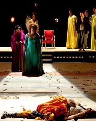 a scene from Jean-François Sivadier's production of Monteverdi's L'INCORONAZIONE DI POPPEA at the Opéra de Lille [Photo by Frédéric Lovino, Opéra de Lille]