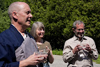 group athered before walk, roshi, chris, andy with bowls.jpg