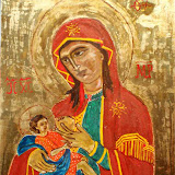 Maryja karmiąca - Jadwiga Piżl; ikona techniką tradycyjną na drewnie; wymiary: 21x26cm; zamalowane boki
