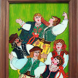 SPRZEDANE: Zabawa - Jadwiga Piżl; akryl na szkle; wymiary: 26,5cmx35cm; drewniana rama