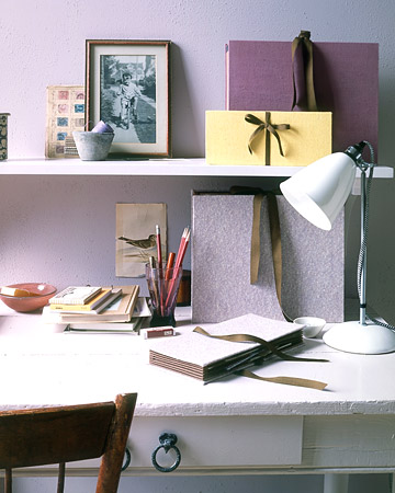 Add splashes of color and texture -- as well as more storage space for papers -- to your home office with these fabric-and-ribbon-wrapped accordion folders. Add splashes of color and texture -- as well as more storage space for papers -- to your home office with these fabric-and-ribbon-wrapped accordion folders.