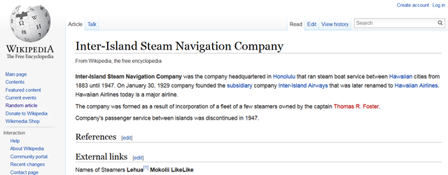 Wikipedia - Inter-Island Steam Navigation Company