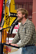 Ben addresses the crowd at the Day of Mourning for workers killed or injured on the job