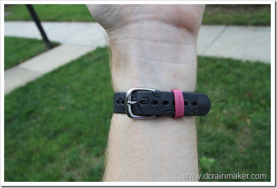 Garmin FR70 on wrist, band