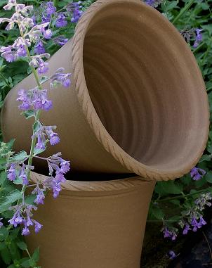 The rope trim on these terra cotta pots is a great embellishment. (benwolffpottery.com)