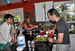 Assembling the food, with great help from Randi and Jen