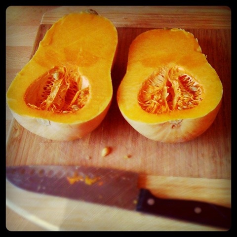 Big butternut squash to be chopped and roasted