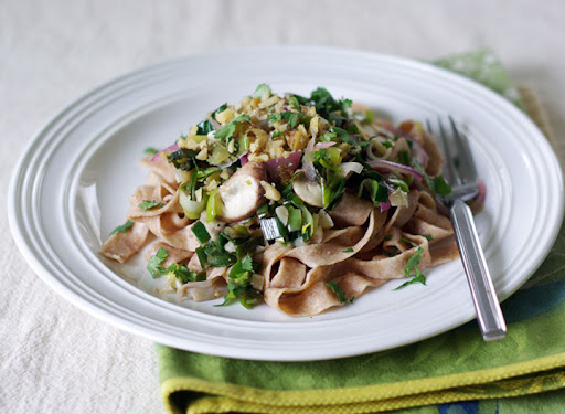 Garnish with optional chopped walnuts and fresh parsley.