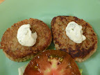Golden brown and crispy on the outside-creamy within. Serve topped with mayo, on a bun, or not, with tomato and a little lettuce.