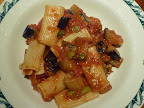 Rigatoni with Spicy Eggplant and Shallot Sauce.