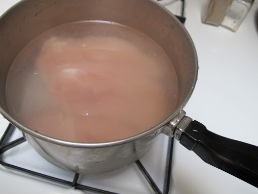 1. poach the chicken breasts