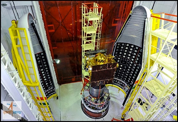 Two Halves Of The PSLV-C22 Heat Shield Enclosing IRNSS-1A Satellite