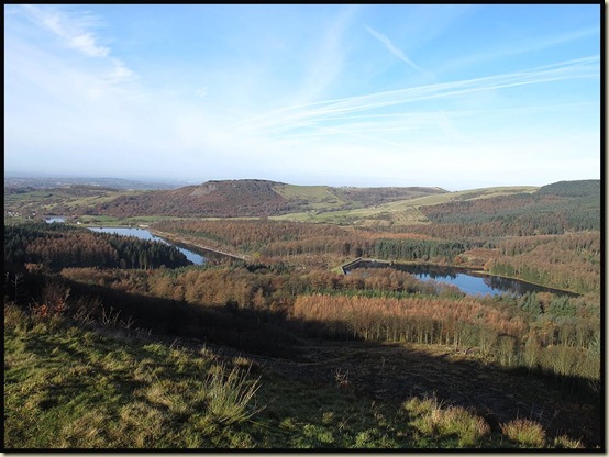 Trentabank and Ridgegate Reservoirs, with Tegg's Nose behind, from Nessit Hill