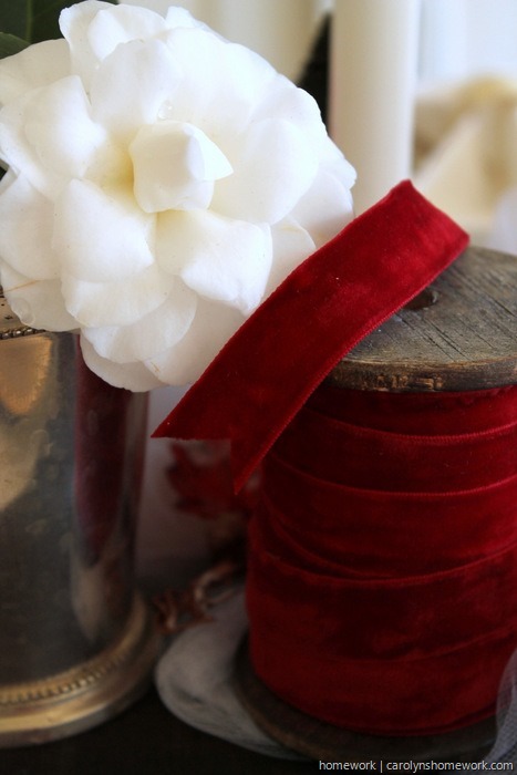 Red Velvet & White Tulle Holiday Tablescape via homework - carolynshomework (13)