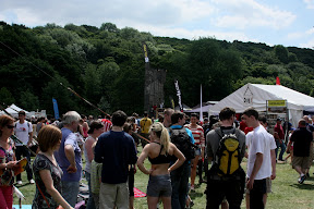 Crowds outside the bouldering marquee.