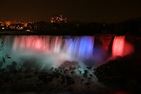 Lit up by the coloured lights