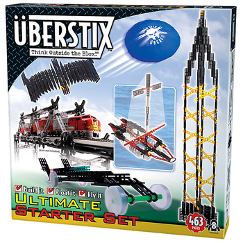 FOR SCHOOL-AGE KIDS
Uberstix Starter Set contains 450 pieces with instructions to build a tower, boat, bridge, ray-gun, and UFO. The company is eco-minded and encourages kids to recycle by making their pieces compatible with other building systems. Plus, everything comes in environmentally-friendly packaging.