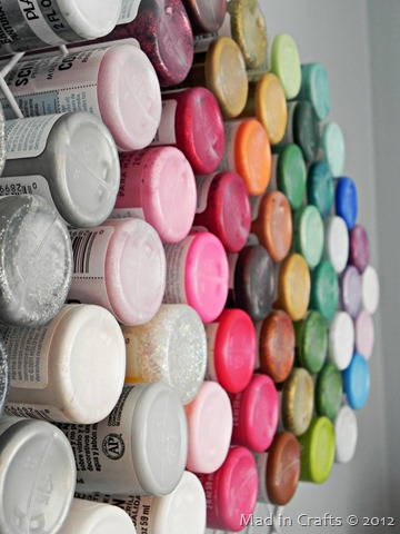 closeup of DIY craft paint storage