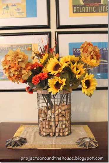 Fall flower arrangement wine corks Fall flower arrangement wine corks