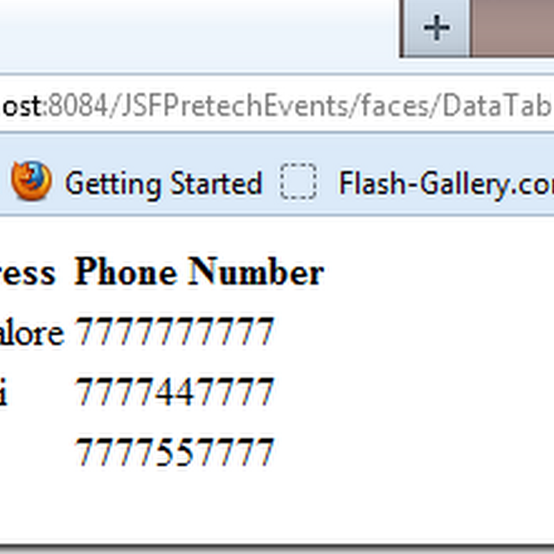 JSF Data table Simple example