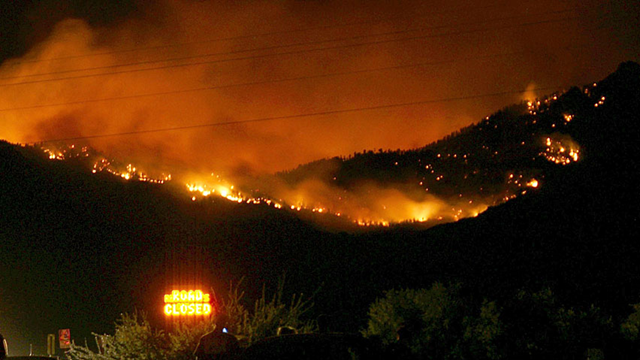 The Dean Peak fire in Arizona has burned nearly seven square miles after it was started by lightning in the Hualapai Mountains, on 29 June 2013. Photo: USDA Forest Service / Associated Press
