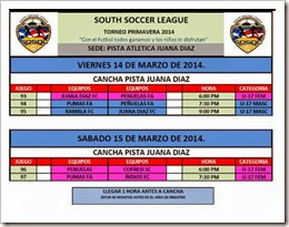 Itinerario Segunda Jornada U17 Torneo Primavera 2014
