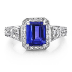 Emerald Cut Tanzanite and Diamond Ring in Platinum