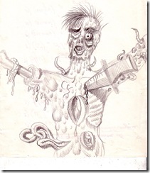 Decomoposing body - Cadavru ciopartit intrat in putrefactie desen in creion