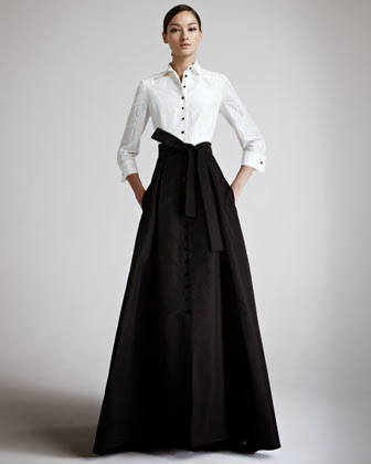 For those who don't typically go formal or full length, this beyond elegant shirt-meet-skirt gown by Carolina Herrera is undoubtedly appropriate, yet still approachable. For those who don't typically go formal or full length, this beyond elegant shirt-meet-skirt gown by Carolina Herrera is undoubtedly appropriate, yet still approachable.