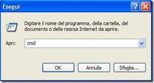 Finestra Esegui comando cmd Finestra Esegui comando cmd