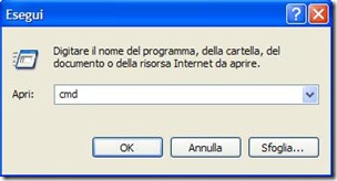 Finestra Esegui comando cmd