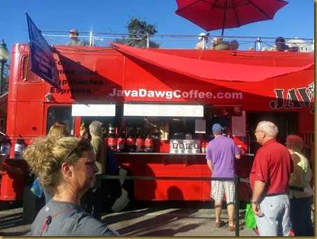 The Java Dawg bus coffee station is a popular stop for market goers java dawg bus