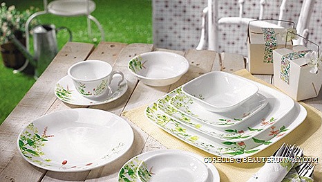 CORELLE PROVENCE GARDEN DINNERWARE SET ROMANTIC SPRING SUMMER COUNTRYSIDE PERFECT TEA PARTIES DAYS exquisite cuisine France charming Europe alluring flora fauna CORNINGWARE, PYREX, VISIONS, EKCO, BAKERs SECRET REVERE CHICAGO CUTLERY