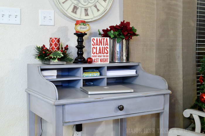 Pottery Barn Desk decorated for Christmas. Major Hoff Takes A Wife Holiday Home Tour 2014. Part of the Procrastinators Holiday Blog Hop. Enjoy! Pottery Barn Desk decorated for Christmas