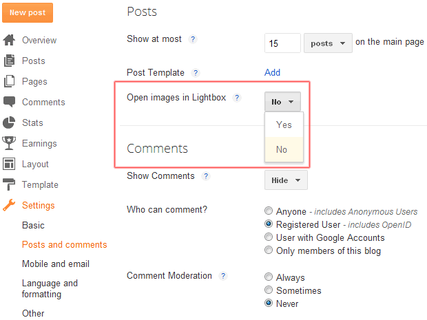 Bloggers 
Lightbox Feature Optional Settings 