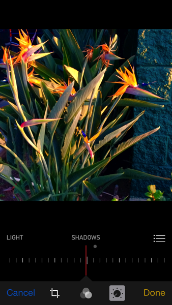 iOS 8 photos app shadows adjustment