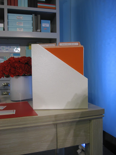 This faux shagreen magazine holder is very pretty.