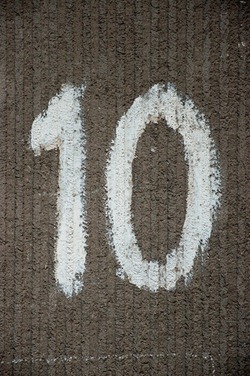 Large number 10 painted on wall