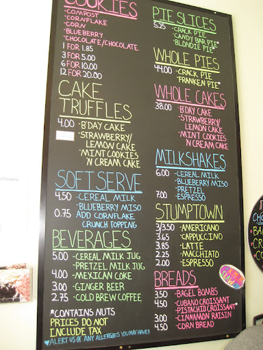 The menu at Milk Bar. The menu at Milk Bar.