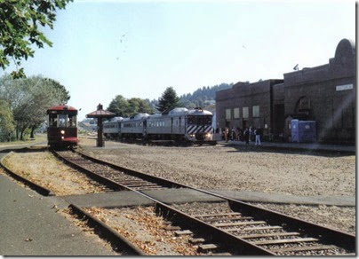 Lewis & Clark Explorer & Astoria Riverfront Trolley at the Railroad Depot in Astoria, Oregon on September 14, 2005
