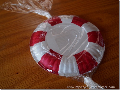 Wrap up your Paper Plate Peppermint Christmas Decoration