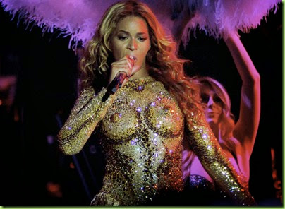 Superstar Beyonce goes through some sexy costume changes as she returns to the stage on the first night of her 'Mrs Carter World Tour' at Kombank Arena in Belgade, Serbia