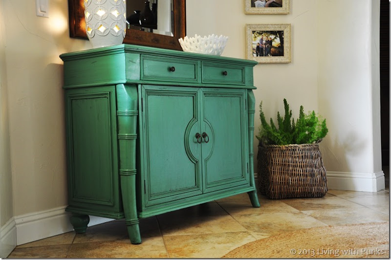 DIY Cabinet makeover using enamel paint and glaze