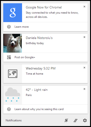 Google Now notifications in Chrome 33