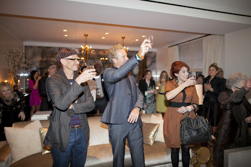 David Stark, Chris Coleman, and Marcy Blum toasting to Mark!