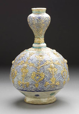 Bottle Iran Bottle, 13th century Ceramic; Vessel, Fritware, overglaze painted, 8 5/8 x 3 in. (21.9075 x 7.62 cm) Gift of Mr. and Mrs. Allan C. Balch (M.45.3.118) Art of the Middle East: Islamic Department.